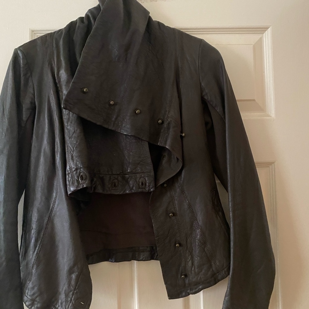 All Saints Greyish Brown Leather Jacket